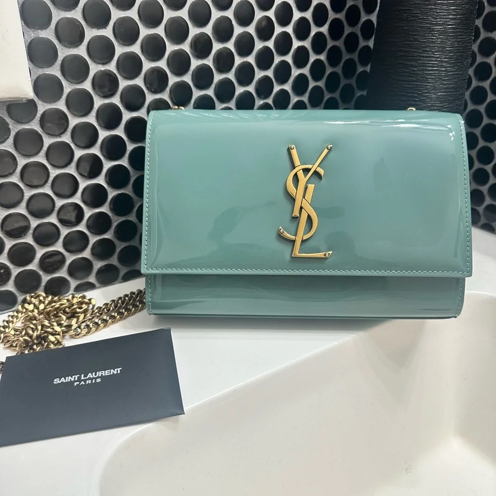 RARE COLOR💎Saint Laurent Kate Patent Leather Crossbody Bag Vintage Sage YSL Kate - Picture 4 of 16